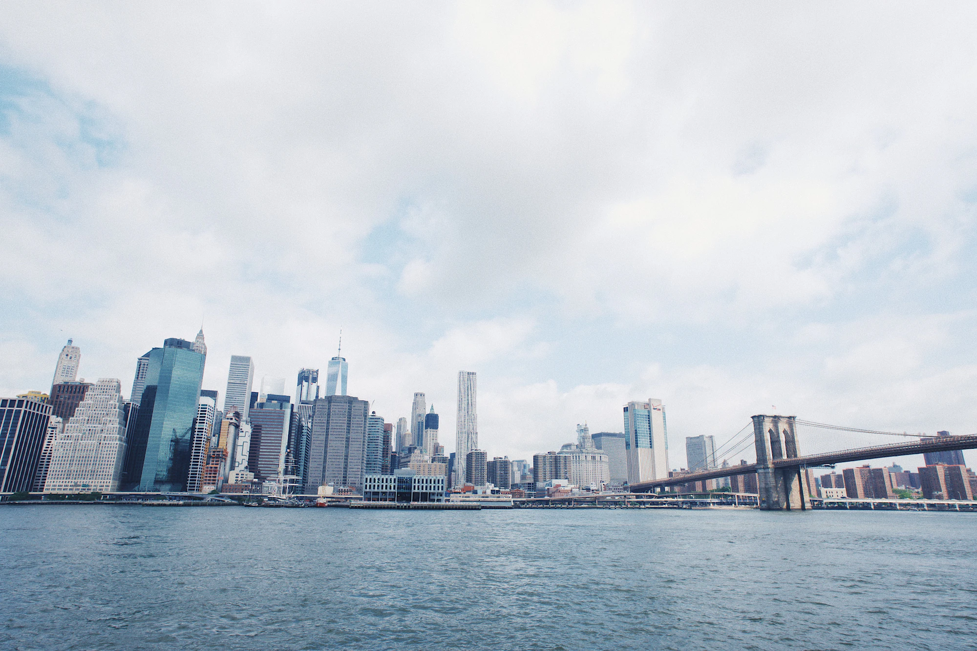 Manhattan skyline and the Brooklyn Bridge across the East River